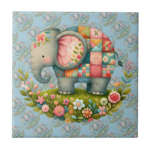 Patchwork Olifant Bloemrijke Weide Charme Tegeltje
