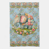 Patchwork Olifant Bloemrijke Weide Charme Theedoek (Verticaal)