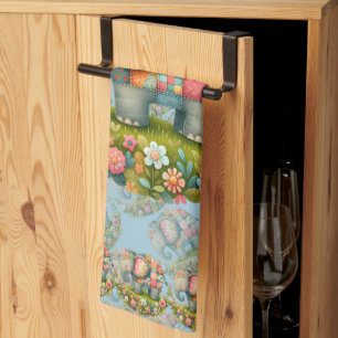 Patchwork Olifant Bloemrijke Weide Charme Theedoek