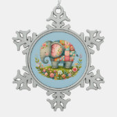 Patchwork Olifant Bloemrijke Weide Charme Tin Sneeuwvlok Ornament (Voorkant)