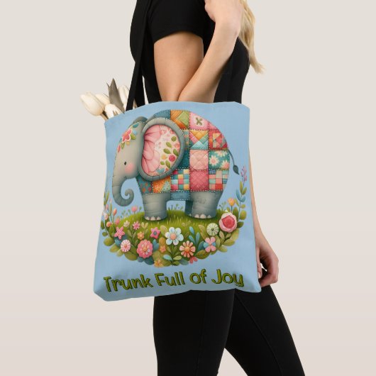 Patchwork Olifant Bloemrijke Weide Charme Tote Bag (Dichtbij)