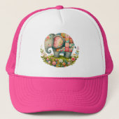 Patchwork Olifant Bloemrijke Weide Charme Trucker Pet (Voorkant)