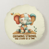 Patchwork Olifant “Groeiend Sterk Rond Kussen (Achterkant)