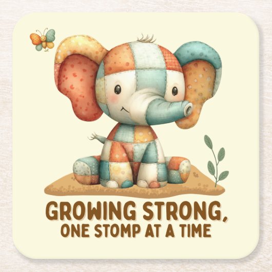 Patchwork Olifant “Sterk Groeiend Kartonnen Onderzetters (Voorkant)