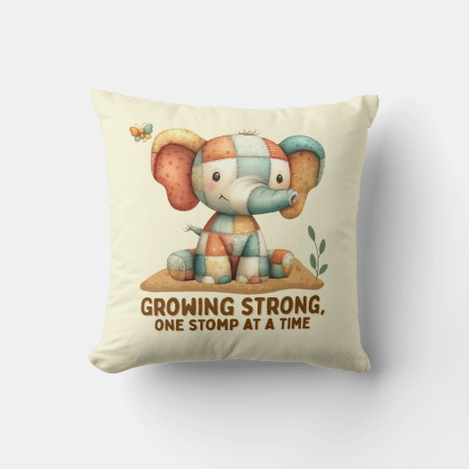 Patchwork Olifant “Sterk Groeiend Kussen (Voorkant)