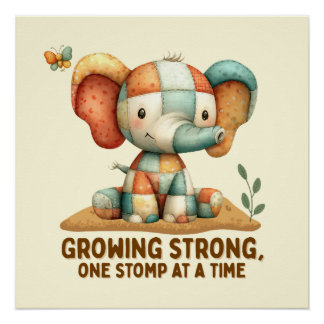 Patchwork Olifant “Sterk Groeiend Perfect Poster