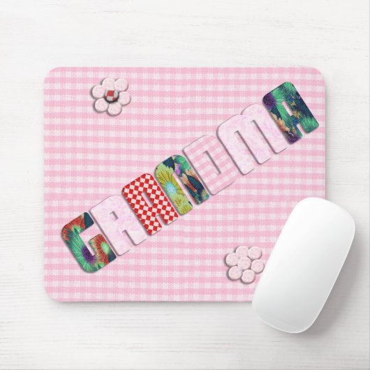 Patchwork 'Oma' op geruit roze Muismat (Met muis)