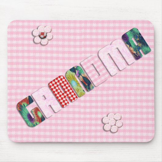 Patchwork 'Oma' op geruit roze Muismat (Voorkant)