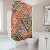 Patchwork ontwerp met Aztec Squares. Douchegordijn (In situ)