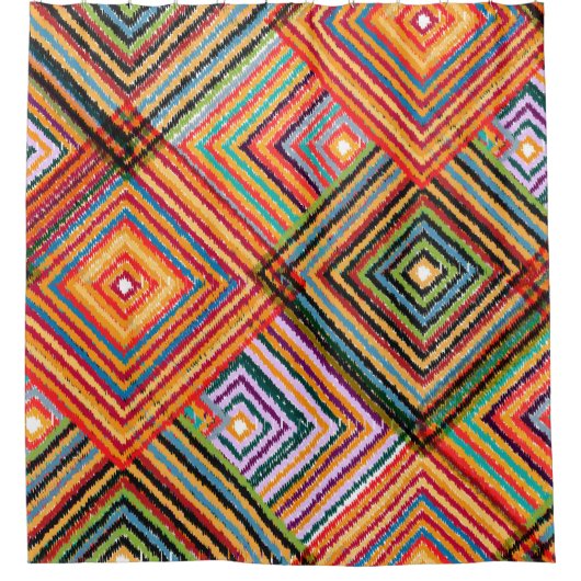 Patchwork ontwerp met Aztec Squares. Douchegordijn (Voorkant)