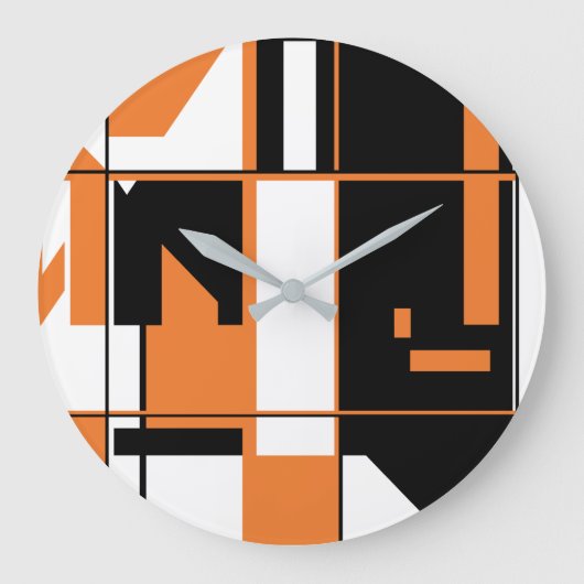 Patchwork Oranje Black White Geometric Abstract Grote Klok (Voorkant)