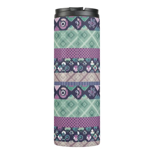 Patchwork-ornamentelijnen vrezen de textielboho vi thermosbeker (Achterkant)