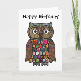 Patchwork Owl Birthday Card Kaart