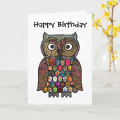 Patchwork Owl Birthday Card Kaart (Gele Bloem)