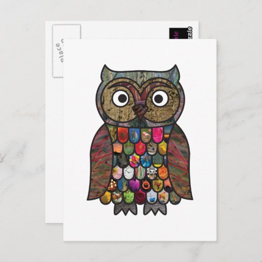Patchwork Owl Briefkaart (Voorkant / Achterkant)