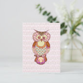 Patchwork owl harten briefkaart (Staand voorkant)
