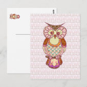 Patchwork owl harten briefkaart (Voorkant / Achterkant)