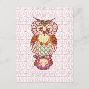 Patchwork owl harten briefkaart