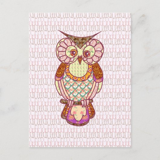 Patchwork owl harten briefkaart (Voorkant)