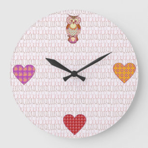 Patchwork owl harten grote klok