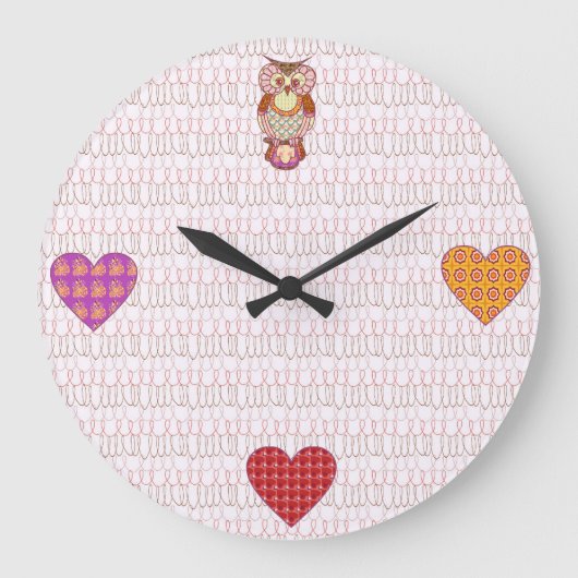 Patchwork owl harten grote klok (Voorkant)