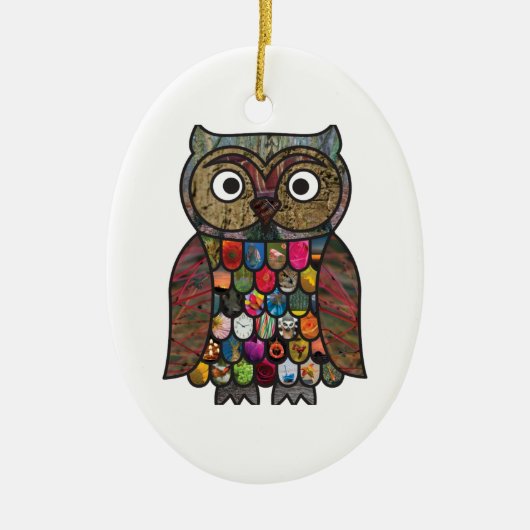 Patchwork Owl Keramisch Ornament (Voorkant)