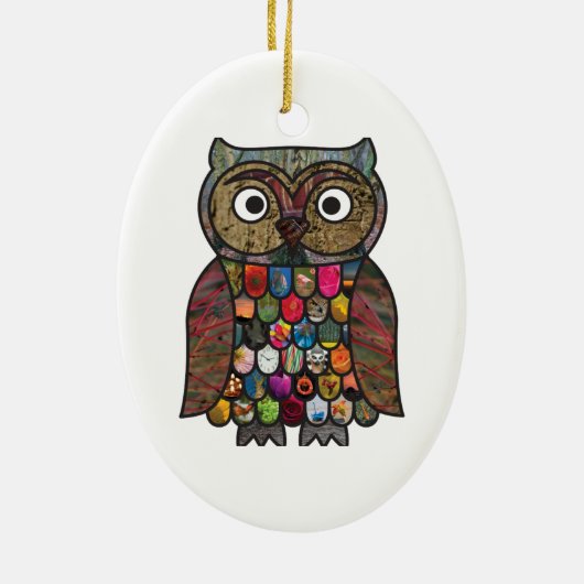 Patchwork Owl Keramisch Ornament (Achterkant)