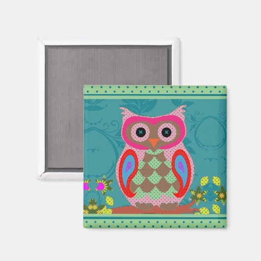 Patchwork Owl Magneet (Voorkant / Achterkant)