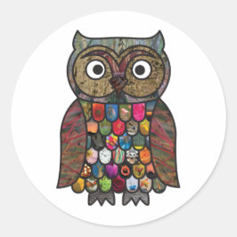 Patchwork Owl Ronde Sticker