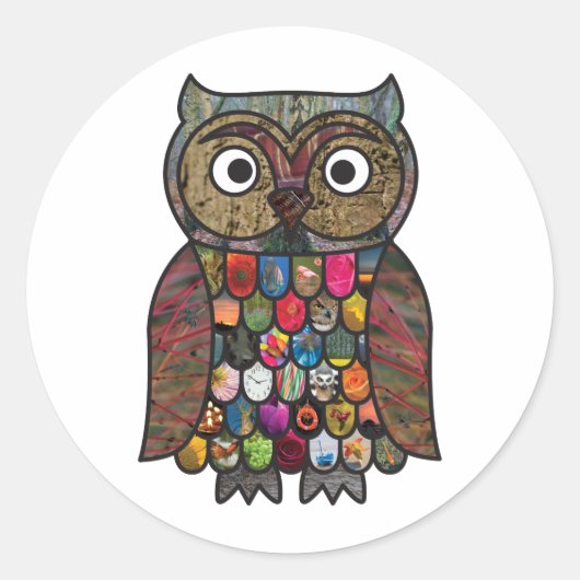 Patchwork Owl Ronde Sticker (Voorkant)