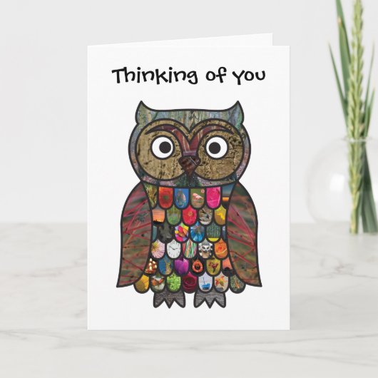 Patchwork Owl Thinking of you Card Kaart (Voorkant)