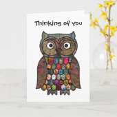 Patchwork Owl Thinking of you Card Kaart (Gele Bloem)