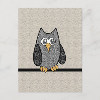 Patchwork Owl, zwart en wit met Tan Background Briefkaart