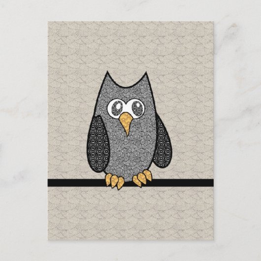 Patchwork Owl, zwart en wit met Tan Background Briefkaart (Voorkant)
