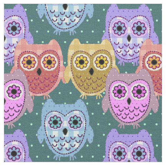 Patchwork Owls Stof (Close Up)