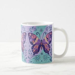 Patchwork Paarse en Aqual Butterfly Koffiemok