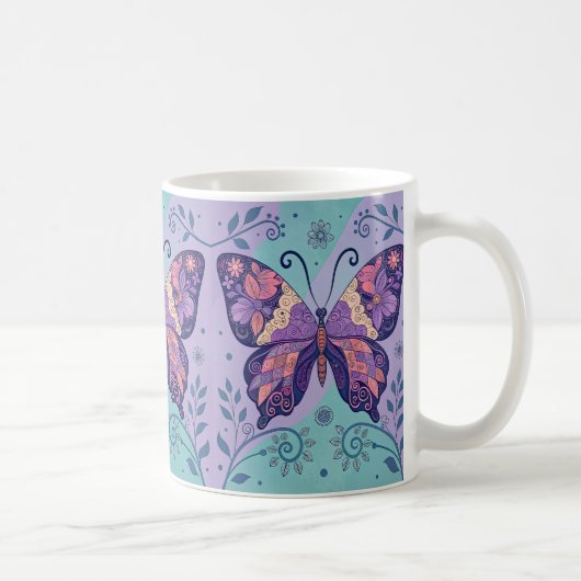 Patchwork Paarse en Aqual Butterfly Koffiemok (Rechts)