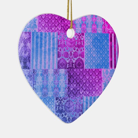 Patchwork Paarse en blauw Keramisch Ornament (Rechts)
