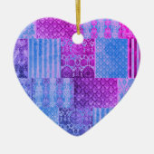Patchwork Paarse en blauw Keramisch Ornament (Voorkant)