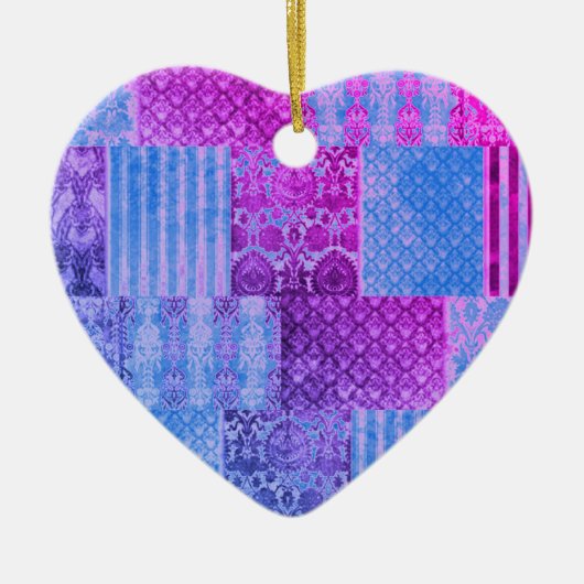 Patchwork Paarse en blauw Keramisch Ornament (Voorkant)