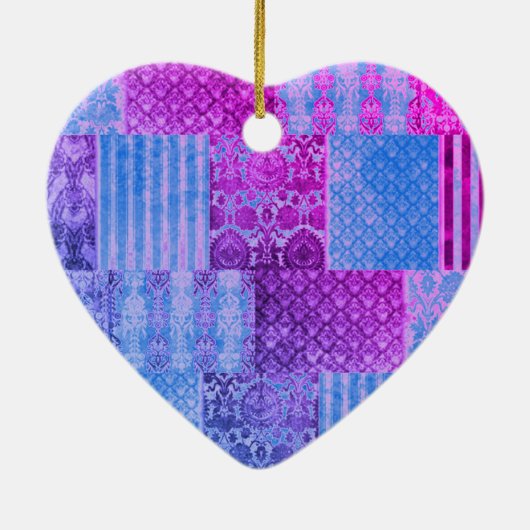 Patchwork Paarse en blauw Keramisch Ornament (Achterkant)