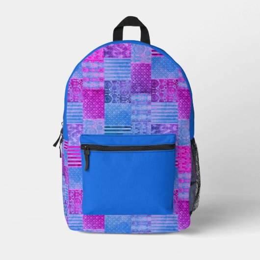 Patchwork Paarse en blauwe rugzak (Voorkant)
