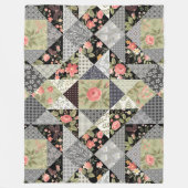 Patchwork Patroon Butterflies Flowers Foliage Roos Fleece Deken (Voorkant)