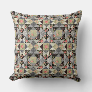 Patchwork Patroon Butterflies Flowers Foliage Roos Kussen