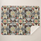 Patchwork Patroon Butterflies Flowers Foliage Roos Sherpa Deken (Voorkant (horizontaal))