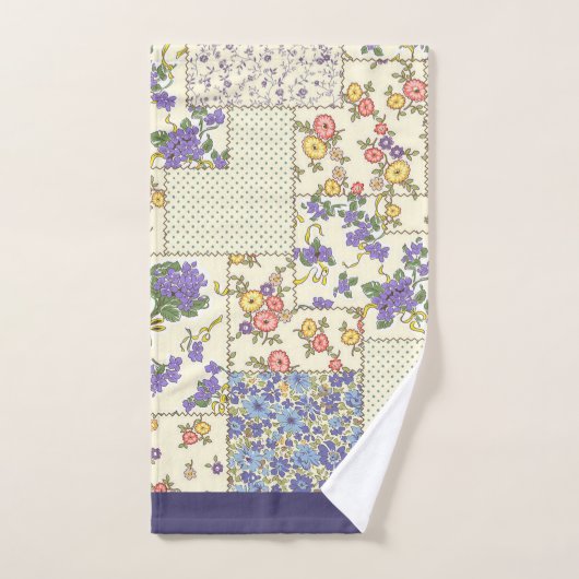 Patchwork Patroon Floral Flowers Paarse Stippen Bad Handdoek (Handdoek)
