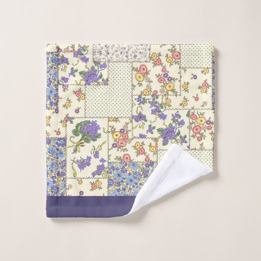 Patchwork Patroon Floral Flowers Paarse Stippen Bad Handdoek (Wasdoekje)
