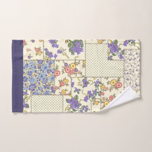 Patchwork Patroon Floral Flowers Paarse Stippen Bad Handdoek (Handdoek)