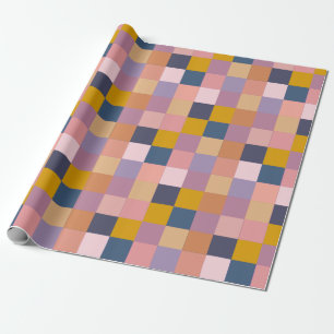 Patchwork Patroon Geel Paars Geometrisch Ontwerp Cadeaupapier