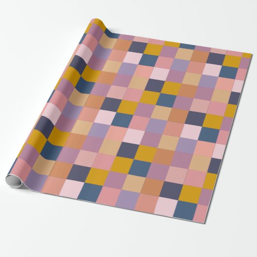 Patchwork Patroon Geel Paars Geometrisch Ontwerp Cadeaupapier (Uitgerold)